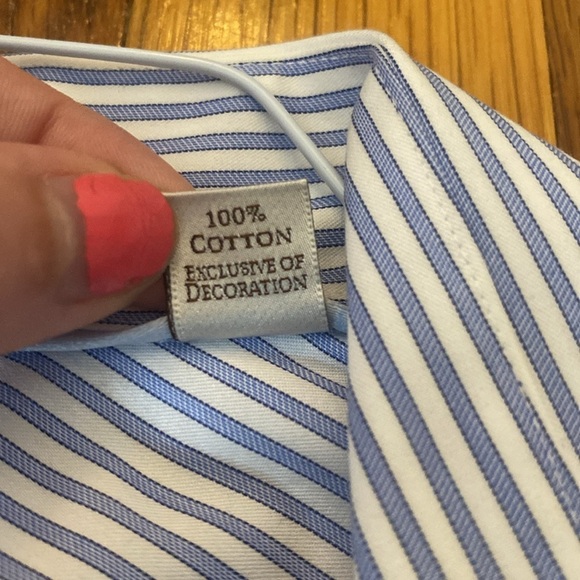 Peter Millar Men’s Blue and White Striped Button Down Shirt Size 17.5 - Picture 7 of 9